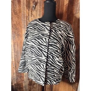 Chicos Womens Zebra Print Button Front 3/4 Sleeve Jacket Size 8/10‎